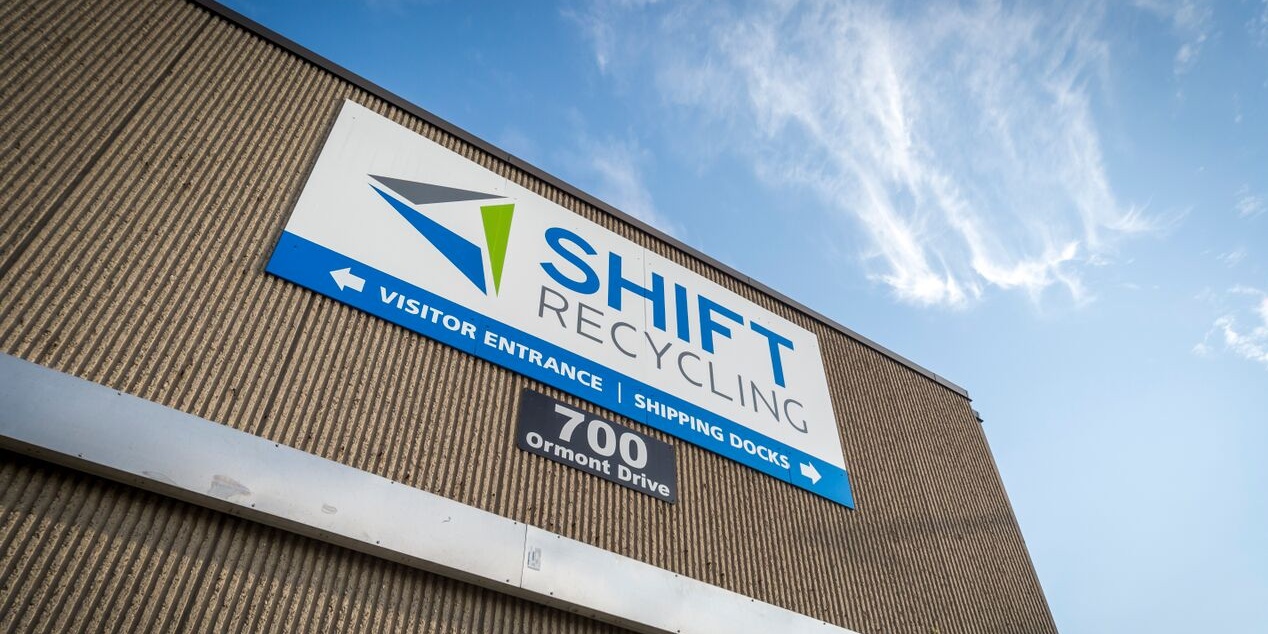 Shift Recycling building signage at 700 Ormont Drive