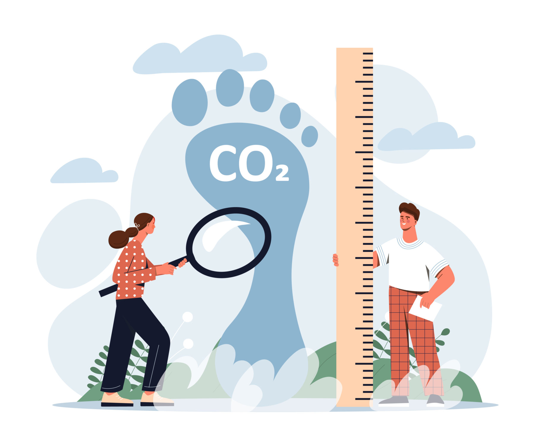 Illustration of people measuring a carbon footprint